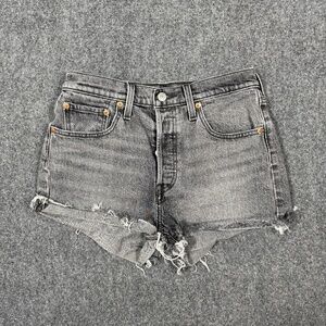 Levis 501 Gray High Cut Off Distressed Jean Shorts Women 28 Button-fly 0250